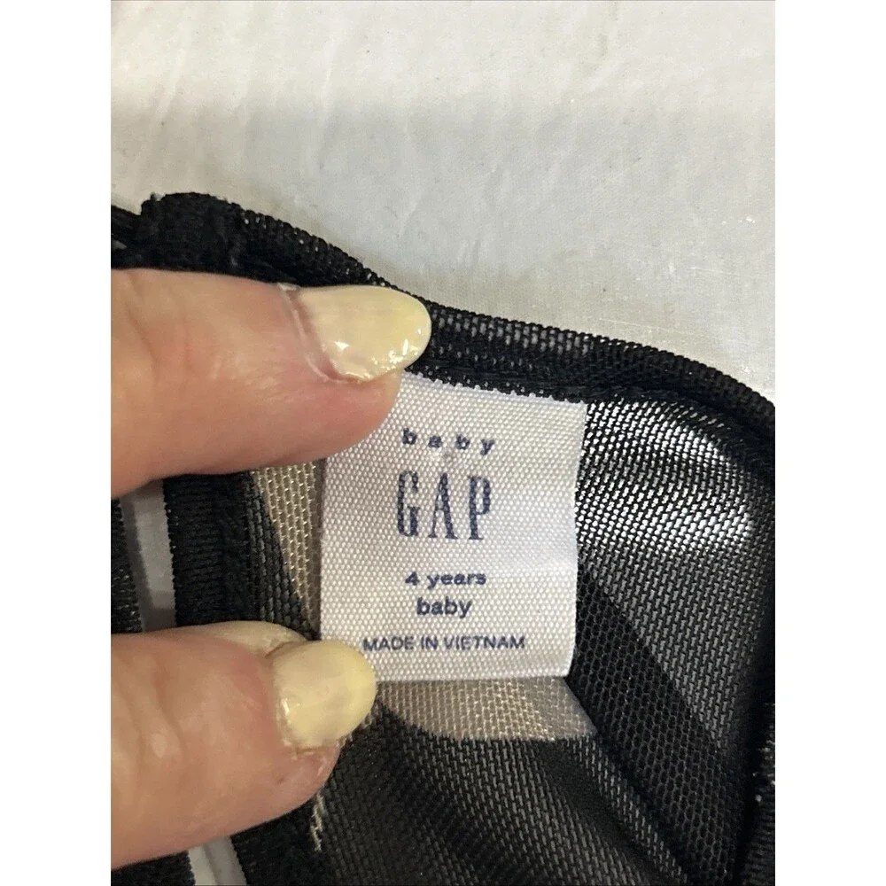 Baby Gap Girls 4T Babydoll Dress Tiered Mesh Black Tan Bow Print Long Sleeve